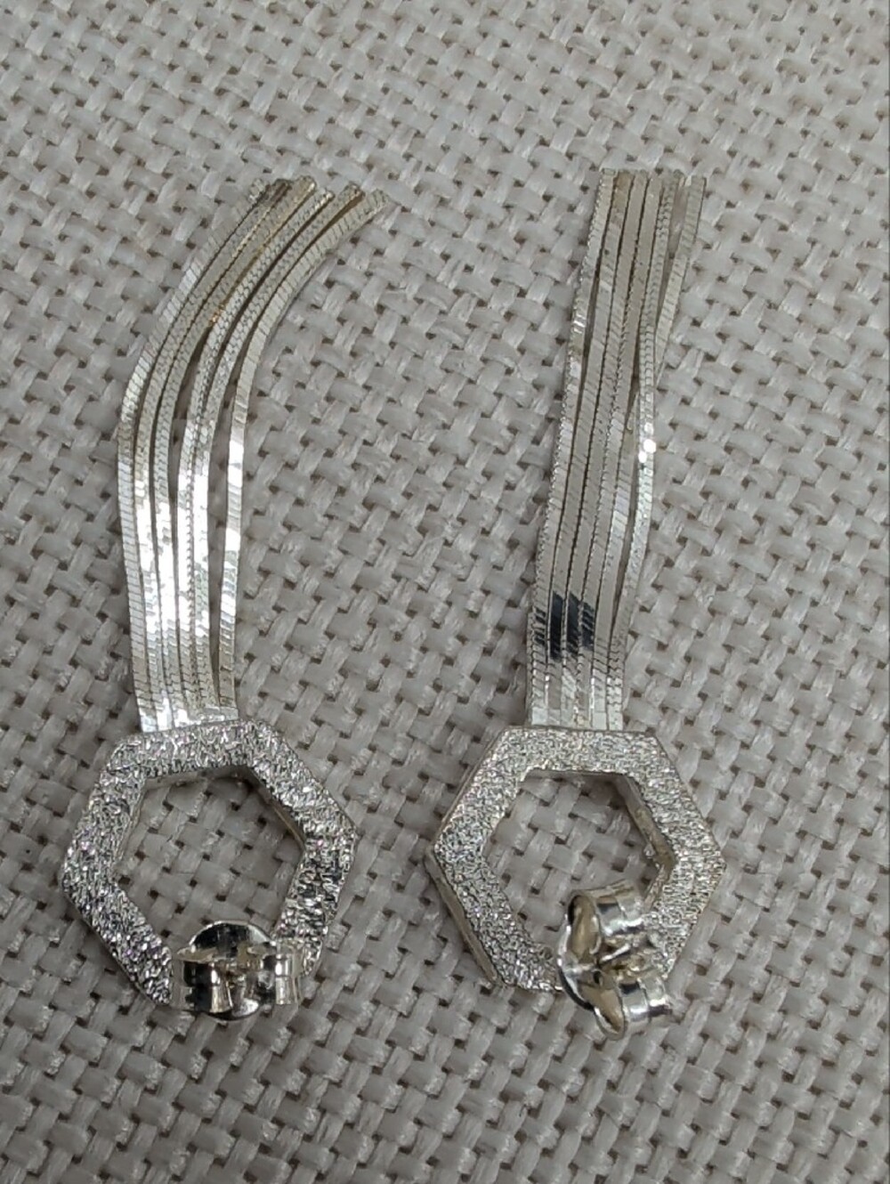 Milor Italy 925 Sterling Silver Hexagon Fringe Tassel Drop Earrings Vintage - Picture 9 of 17